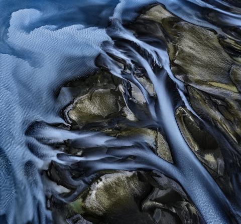Aerial of blue rivers of water  