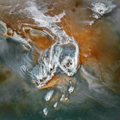 aerial image of water in blue and orange