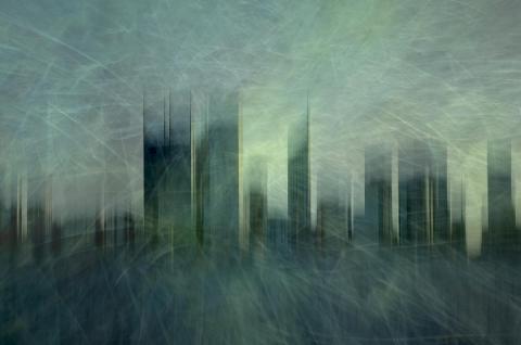 Blue city scape with movement